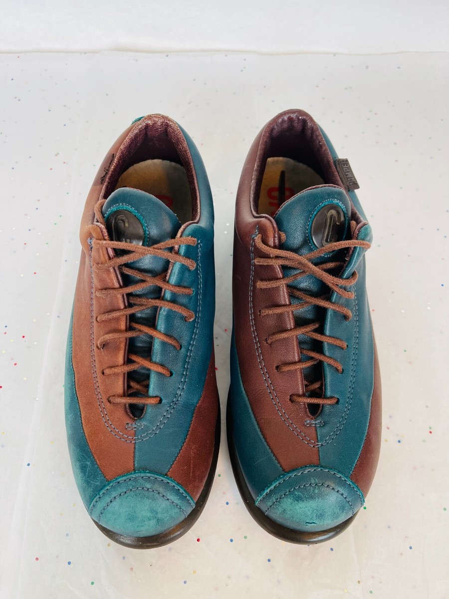 Camper Shoes Blue Brown Leather Comfort Sneakers Womens EU 37 US 7