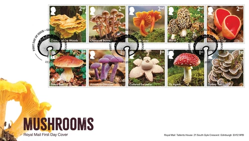 GB 2025 MUSHROOMS Stamp Set First Day Cover Gills Green, Cranbrook pmk, 3/7/2025