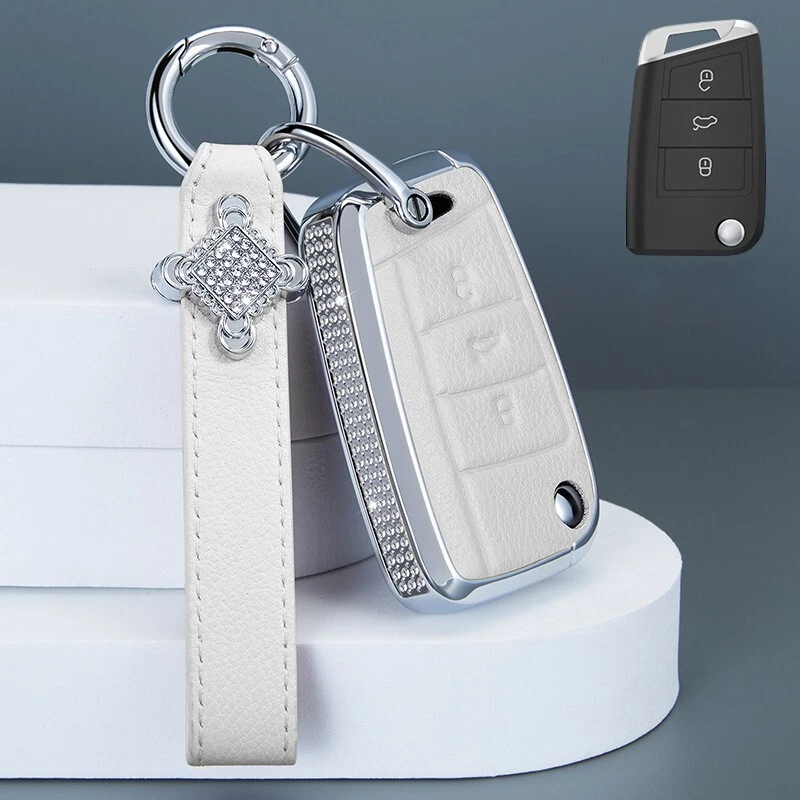 Zinc Alloy Diamond Car Key Case Cover For VW Volkswagen Polo Skoda Golf Tiguan Foto 4 de 4