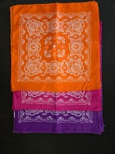 Set of 15 Neon Bandanas  Orange, Pink, Purple  5x Each Color, 20" Square