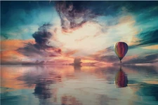 oil painting 100% handpainted on canvas "Balloon in the colorful sky  "
