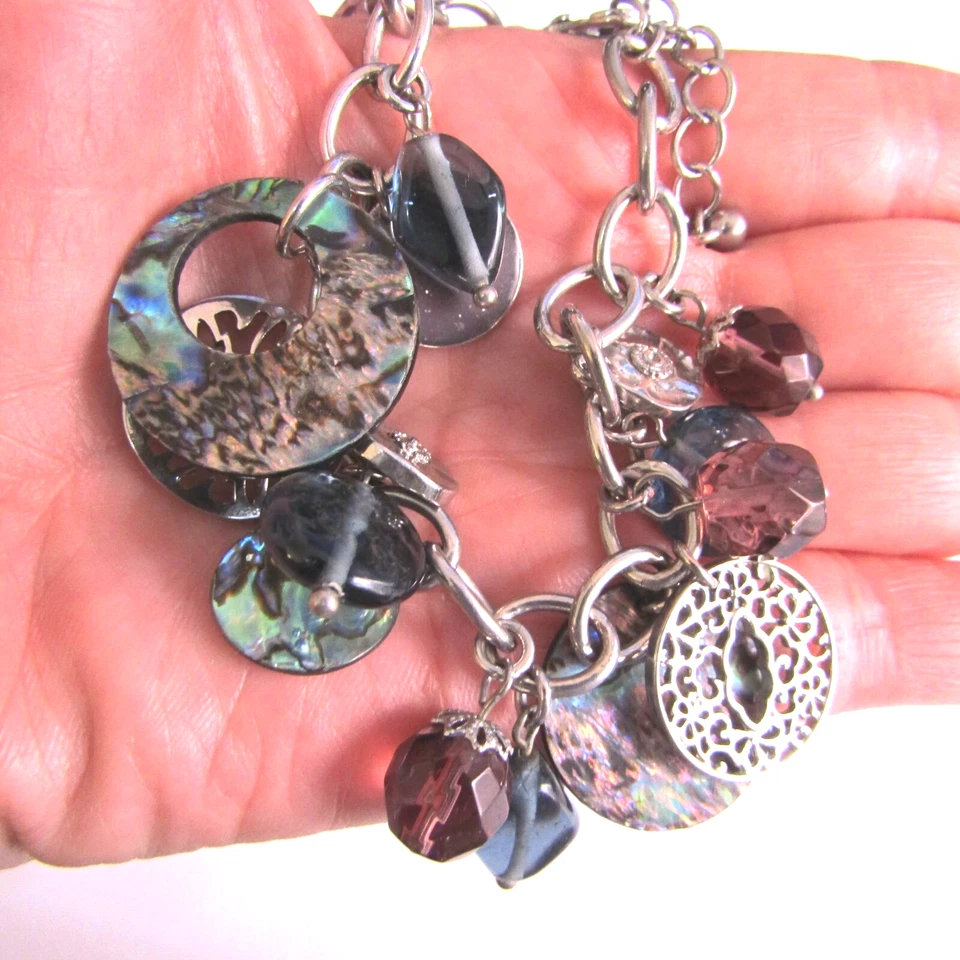 Abalone Shell Crystal Bead Cha Cha Bracelet or Anklet 1*7.5*9 Inch - Image 3 of 4