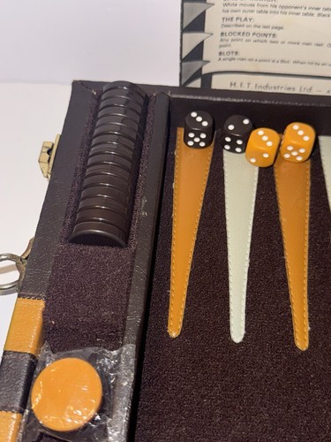Backgammon Set Wooden Portable 15" Travel Folding Case with Handle Vintage.. - Picture 8 of 13