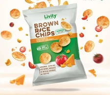Livity Brown RiceChips Cheddar & Tomato Chutney Flavor Healthy Gluten Free Snack