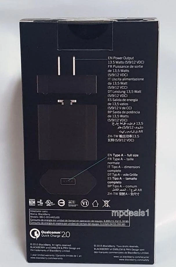 New OEM BlackBerry RC‑1500 Rapid Travel Wall Fast Quick Charger Power adapter - Image 2 of 3