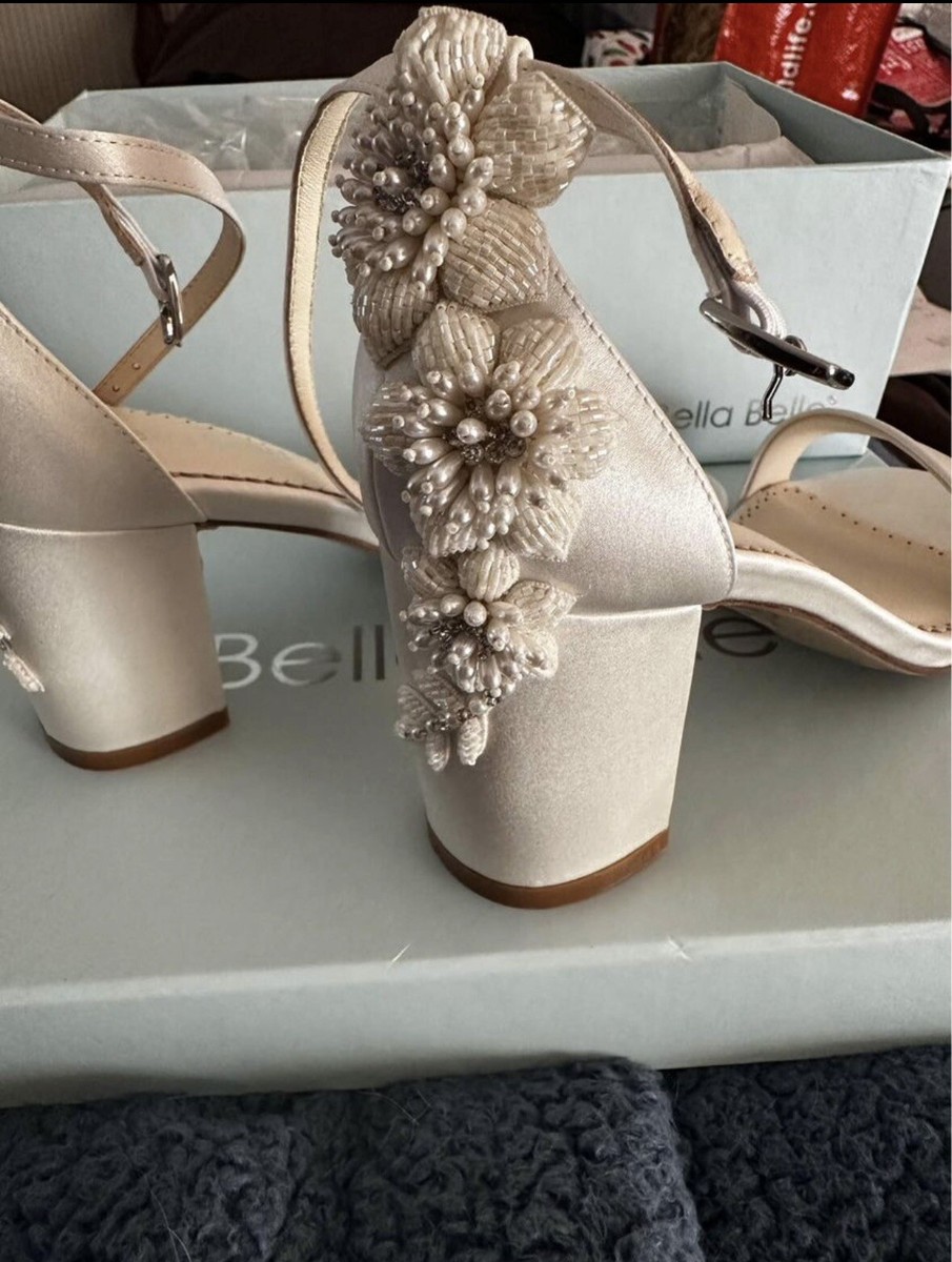 Bella Belle Ivory Wedding Shoes Silk With Pearl/3D Floral Beading