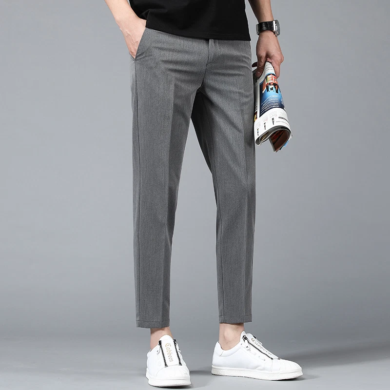 Solid Color Straight Casual Slight Elastic Ankle-Length Pants – COLORS  UNITED