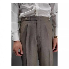 Retro Italian Style Mens Straight Dress Pants Wool Blend Trousers High Waist sz