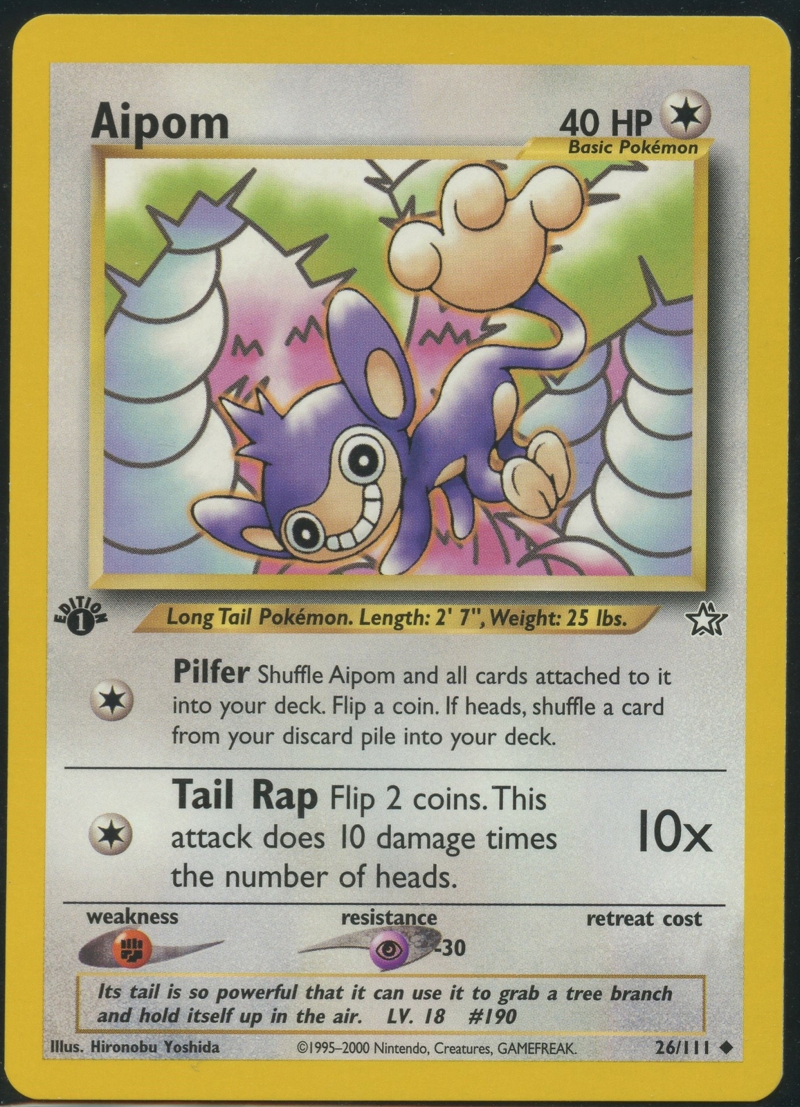 Pokemon 1st Edition Aipom 26/111 Neo Genesis - Near Mint