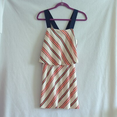 Zara Basic White Red Blue Tiered Flowy Wide Strap Dress Size XS 