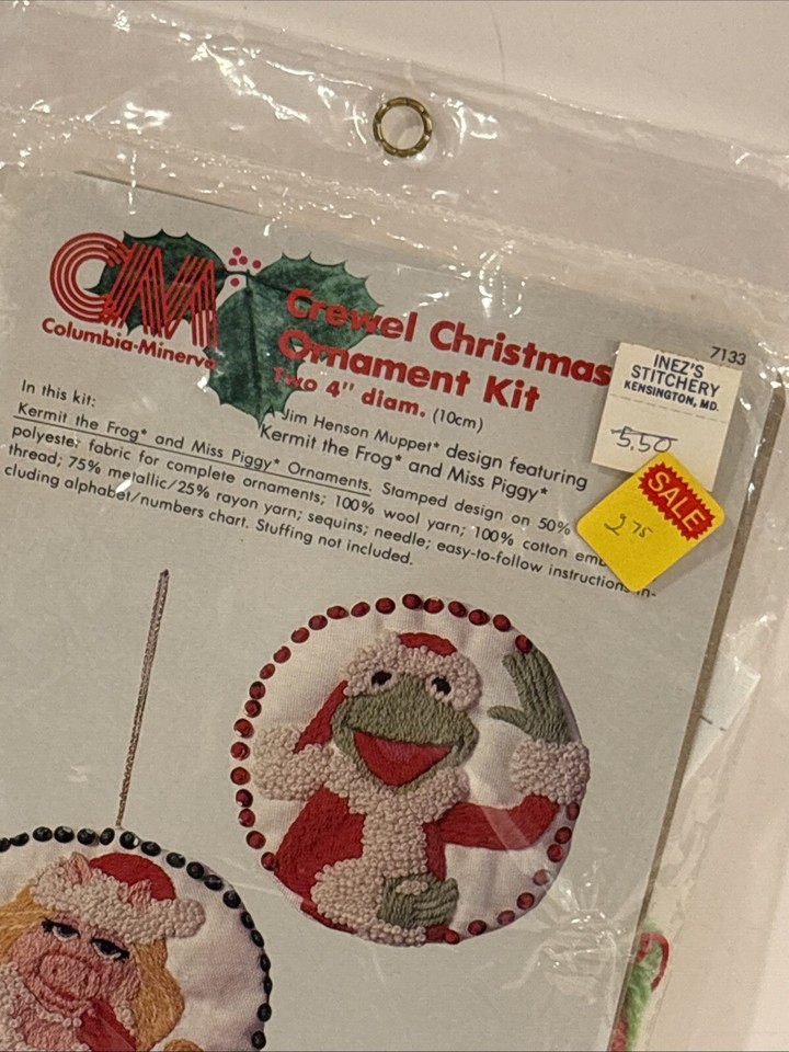 Columbia M Crewel Christmas Ornament Kit 7133 Kermit the Frog Miss