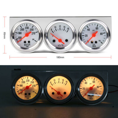 #ad 2quot; 52mm Chrome Car Triple Gauge Set Kit 3in1 Water Temp Oil Pressure Volt Meter $23.49