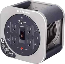 Link2Home 25 Ft.Heavy Duty Retractable Extension Cord Reel With 4 Gray