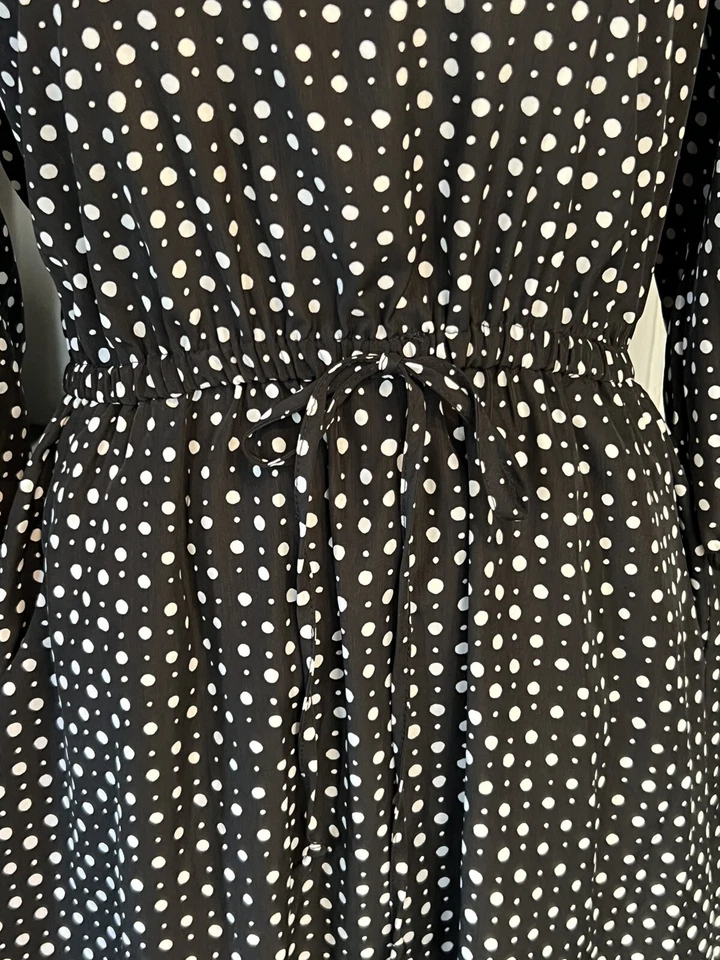 Vestido BeBop para mujer negro blanco a lunares con bolsillos manga media talla grande Foto 3 de 4