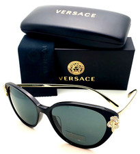 New VERSACE Sunglasses MOD. 4351-B-A GB1/87 55-16 Black Gold Frames Grey Lenses