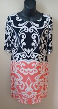 Eliza J Stretch Retro Geometric Elbow Sleeve Lined Shift Dress Sz 8