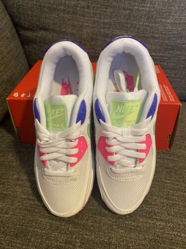 NIKE WOMENS AIR MAX 90 WHITE INDIGO BURST VOLT DH0250-100 SIZE 6.5 NEW NO LID - Picture 3 of 5