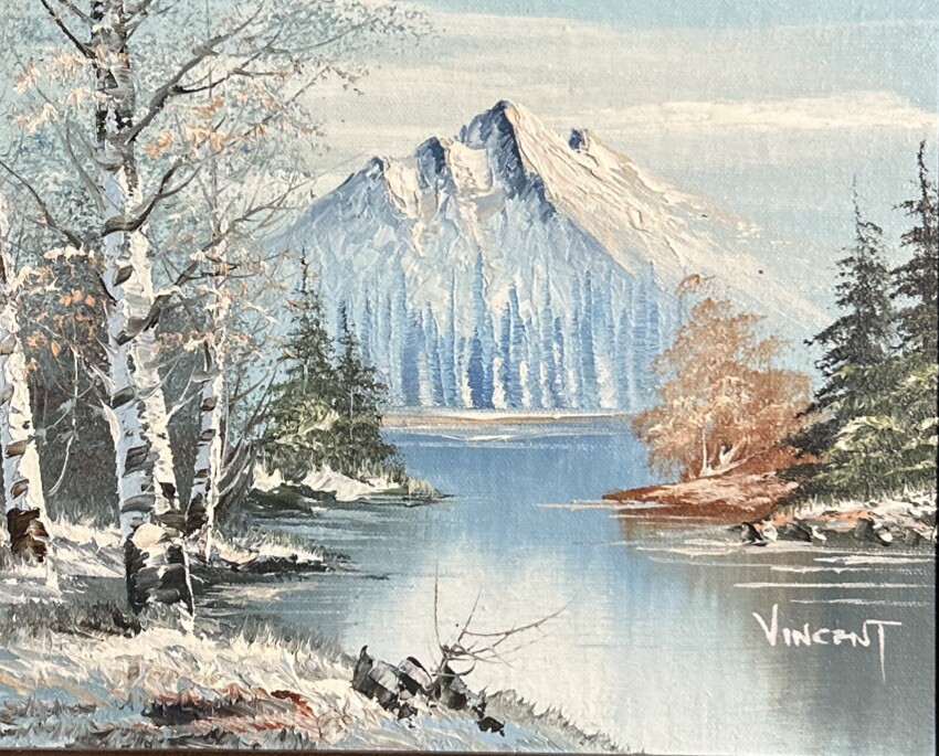 Original VINCENT Oil Painting Signed Winter Snowy Landscape | eBay