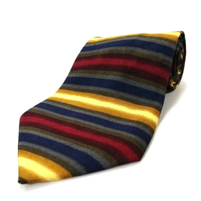 Pertini Luxury Tie Gray Red Yellow Blue Striped Silk Necktie 58'' x 3.75''