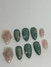 🌿 Enchanted Forest Press-On Nails | Handmade & Reusable | Custom Size & Shape