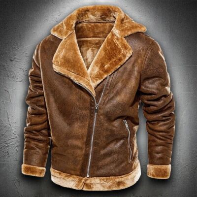 Hfyihgf Men's Sherpa Fleece Lined Suede Leather Jacket Zip Up