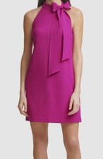 Vince Camuto Women Purple Bow-Neck Magenta Sleeveless Shift Dress Size:: 12