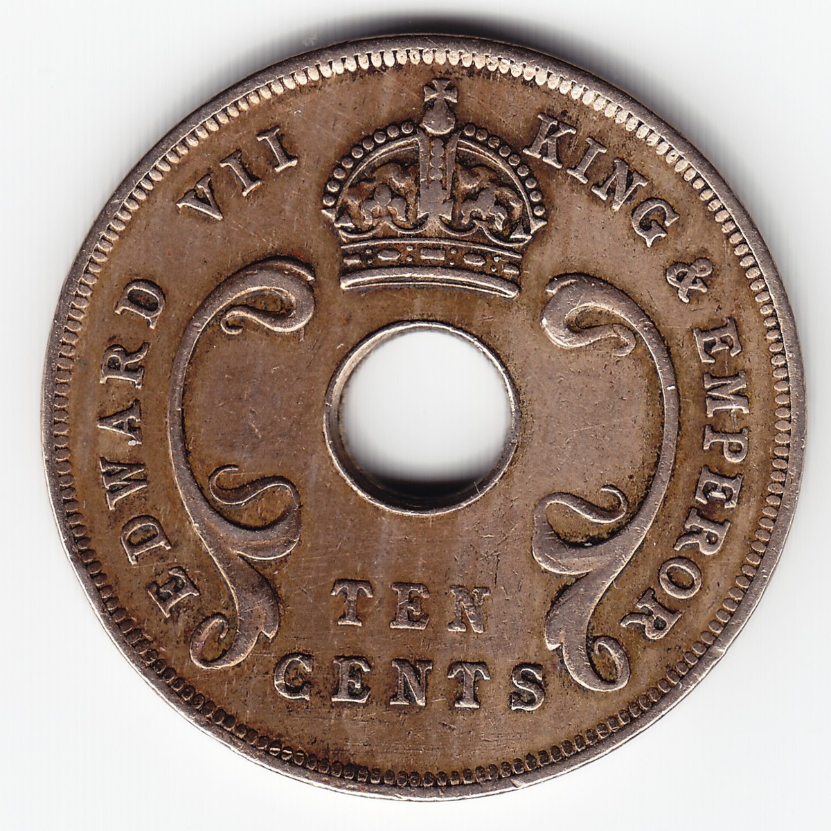 EAST AFRICA & UGANDA 10 cents 1907 KM2 Cu-Ni Edward VII