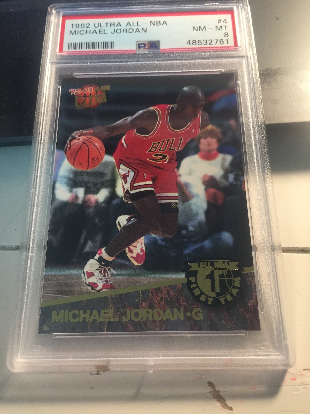 MICHAEL JORDAN 1992-93 FLEER ULTRA ALL-NBA #4 CHICAGO BULLS GRADED PSA 8 NM/MT