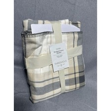 Threshold Full Queen Brushed Cotton Blanket Plaid Cream Tan Grey 90x90
