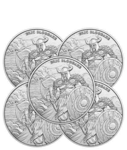 Lot of 5 - 1 Troy oz Eric Bloodaxe Design .999 Fine Silver Bullion Round