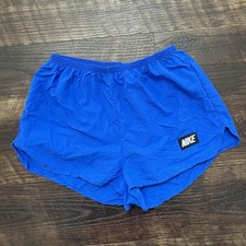 Vintage 90s Nike Blue Running Athletic Sprinter Lined Shorts Spellout Logo Small