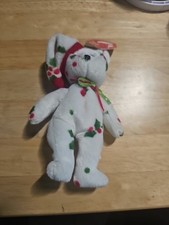 Ty Beanie Babies Original Holiday Teddy White Holly Print Retired 1998 with Tags
