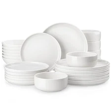 MALACASA Plates and Bowls Sets, 24 Pieces Modern Porcelain Dinnerware Set for...
