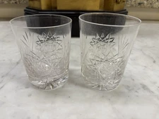 Set Of 2 Vintage Libby Cut Glass Tumbler Scotch Whiskey Glasses