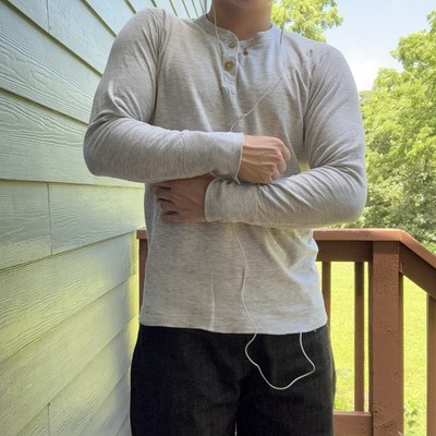 Vintage 90s Duofold White Long Sleeve Henley Shirt Size M Made In USA