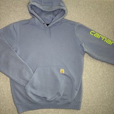 Carhartt Baby Powder Blue Lime Sleeve Spell-out Pullover Hoodie Large Loose Fit
