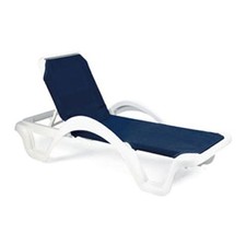Grosfillex 99202006 Blue/White Catalina Sling Chaise Lounge 14 Pack
