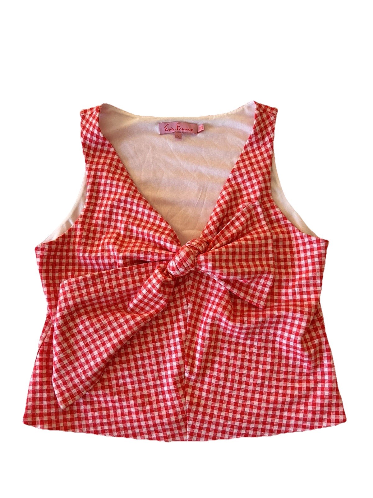 Anthropologie Eva Franco Red & White Gingham Coquette Cottagecore Bow Top Large