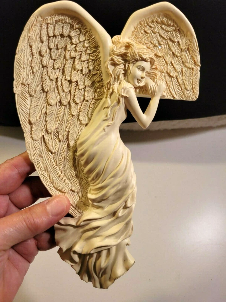 Marco de puerta de ángel de resina blanco crema esquina izquierda colgante de pared 8" Foto 4 de 4