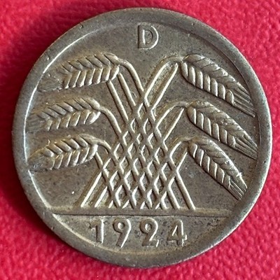 50 Rentenpfennig 1924 D XF / Weimar / J#310 KM#34