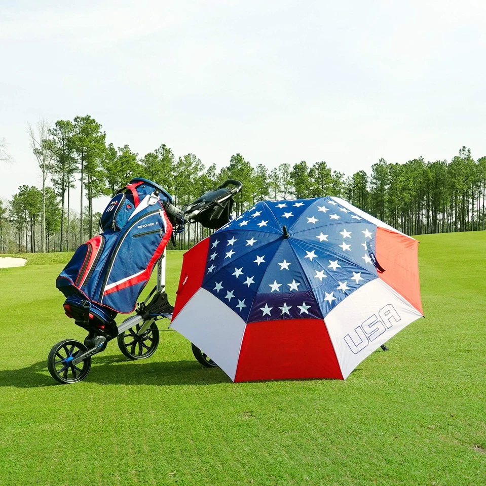 Paraguas de golf USA Patriotic 62 pulgadas ventilación de viento doble toldo agarre antideslizante Foto 2 de 2