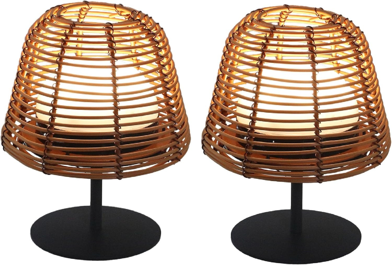 Set Di 2 Lampade Da Tavolo LED Senza Fili TWINS Boheme H16Cm Polyrattan