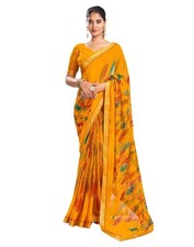 Women's Chiffon Printed Saree With Unstitched Blouse Piece