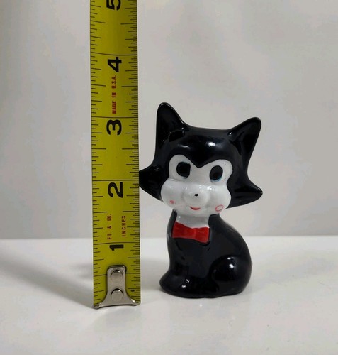 Vintage Ceramic Cat Figurine Black & White Tuxedo Kitten In Red Bow 3.5" - Picture 7 of 8