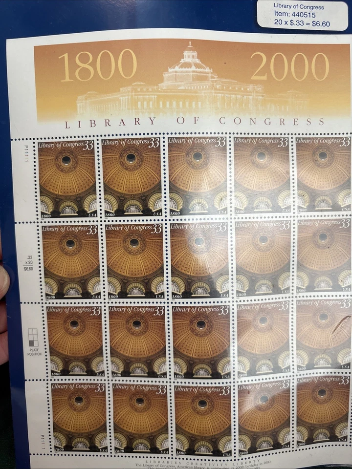 Biblioteca del Congreso (200 años) Hoja completa de 20 estampillas Foto 2 de 3