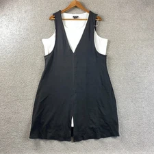 City Chic Pinafore Dress Jumper Ribbed Knit Black V Neck Overalls M Medium