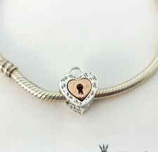 Authentic PANDORA Two-Tone Padlock Splittable Heart 782505C00 Charm