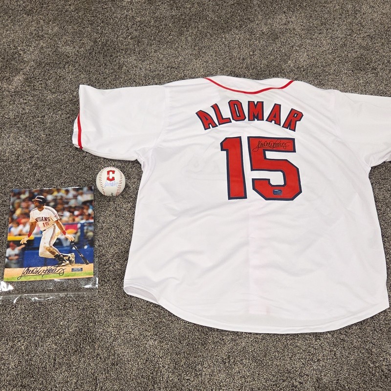 Indians Alomar Signed Jersey, Baseball & Photo Set