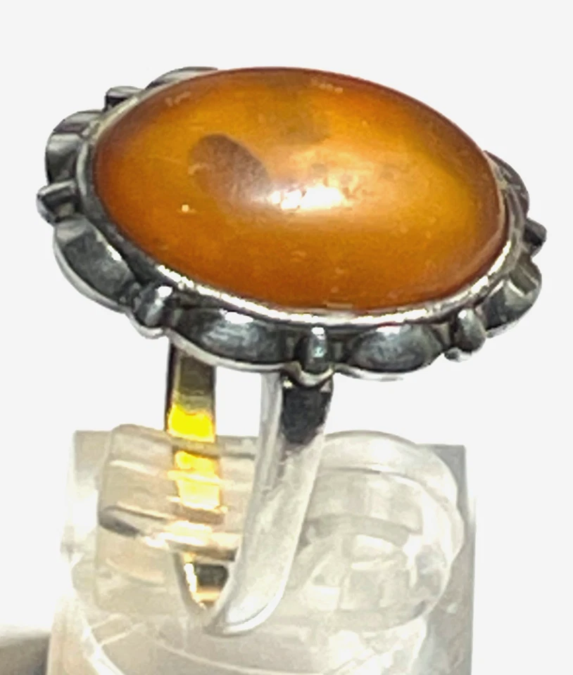 Antik 835 Silber Ring Bernstein Cabochon RG 59 Ø 18,8 solide Qualität - Bild 4 von 4