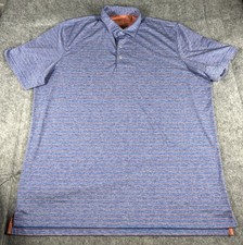 Johnnie O Shirt Mens Sz XXL Blue Orange Striped Performance Stretch Polo Golf